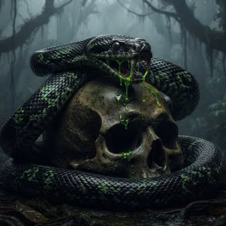Large Snake dripping Venom on Skull