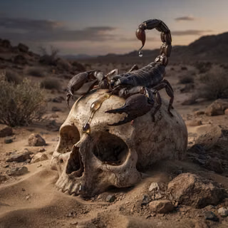 Large Scorpion perched on a skull