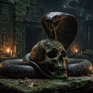 King Cobra wrapped around a Skull