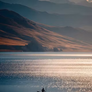 sea, river, boat, mountain, lake
