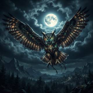 Ancient Halloween Great Horned Owl