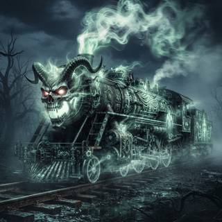 Ghost Steam Locomotive completed with a Large Skull on the front