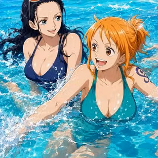 One piece luffy and nami | One piece nami and law, Nico robin swimsuit, Nami fanart