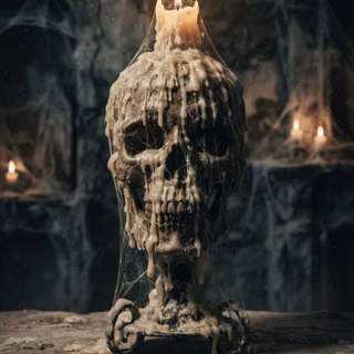 Lite Candlestick Skull covered in Webs