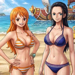 One piece luffy and nami | One piece nami and law, Nico robin swimsuit, Nami fanart
