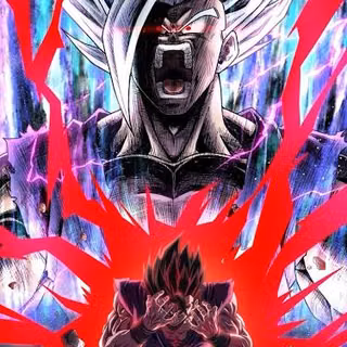 ultimate gohan with red energy and then in the background a big beast gohan  with red energy and a red eye desktop wallpaper 4k HD dragon fall super 