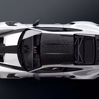 Top-Down Porsche 911 GT3 RS Supercar Illustration - A detailed overhead top-down digital render of a high-performance Porsche 911 GT3 RS featuring signature exposed carbon fiber bonnet stripes, carbon roof, visible interior roll cage, and large rear wing GT spoiler.