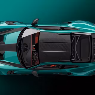 Top-Down Porsche 911 GT3 RS Supercar Illustration - A detailed overhead top-down digital render of a high-performance Porsche 911 GT3 RS featuring signature exposed carbon fiber bonnet stripes, carbon roof, visible interior roll cage, and large rear wing GT spoiler.