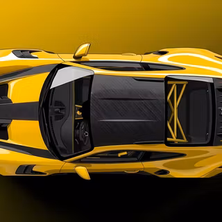 Top-Down Porsche 911 GT3 RS Supercar Illustration - A detailed overhead top-down digital render of a high-performance Porsche 911 GT3 RS featuring signature exposed carbon fiber bonnet stripes, carbon roof, visible interior roll cage, and large rear wing GT spoiler.