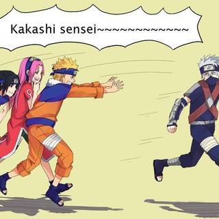Naruto, Sakura, and Sasuke went into the past and saw Kakashi.