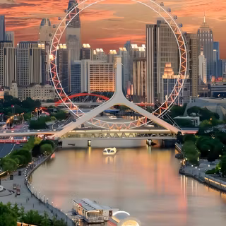  city, ferris wheel, ship