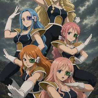 All of the glri from one piece doing the Ginyu force pose from dragon ball z and dragon ball super 
