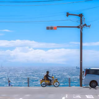 japan, sea, sky, nature, bike