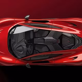 Top-Down McLaren P1 Hypercar Illustration - A sleek, overhead vector-style digital rendering of the iconic McLaren P1 hypercar, showcasing its aerodynamic curves, glass canopy, carbon fiber engine bay detail, and distinctive rear wing set against a smooth gradient background.