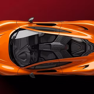Top-Down McLaren P1 Hypercar Illustration - A sleek, overhead vector-style digital rendering of the iconic McLaren P1 hypercar, showcasing its aerodynamic curves, glass canopy, carbon fiber engine bay detail, and distinctive rear wing set against a smooth gradient background.