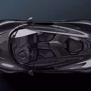 Top-Down McLaren P1 Hypercar Illustration - A sleek, overhead vector-style digital rendering of the iconic McLaren P1 hypercar, showcasing its aerodynamic curves, glass canopy, carbon fiber engine bay detail, and distinctive rear wing set against a smooth gradient background.