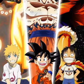 the big three wallpaper with Goku Luffy and Naruto, 