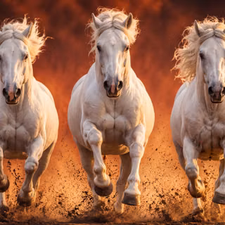 Cinematic White Horses Running At Sunset