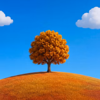 Lone Tree On A Hill In Fall