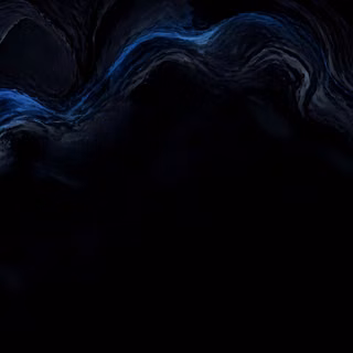 Dark Blue Liquid Glass Wave Abstraction - A stunning dark abstract wallpaper featuring flowing fluid waves of sapphire blue liquid glass and smoky dark tendrils arching across a pitch-black background, creating a sleek, high-contrast minimalist aesthetic.
