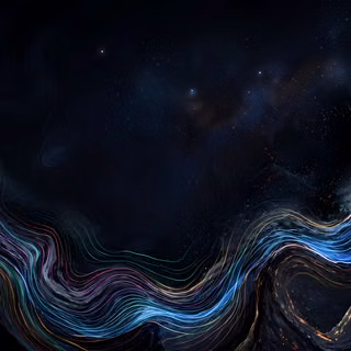 Cosmic Fluid Topo Wave Wallpaper - A breathtaking abstract artwork featuring vibrant, glowing topographic contours and liquid fluid waves of iridescent neon blue, cyan, magenta, and gold glitter swirling against a starry cosmic night sky and dark metallic textures.