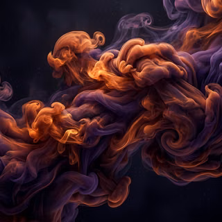 Fluid Ink Smoke Abstraction - A high-resolution 3D digital render featuring billowing plumes of vibrant acrylic ink expanding underwater, creating complex fluid dynamics, fine particle textures, and delicate swirling tendrils across a clean minimalist backdrop.