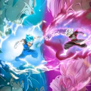 Vegitosuper Saiyan god super Saiyan blue vs half corrupted fused zamasu 4k HD wallpaper with big Vegito blue and a big Zamasu dragon ball super 