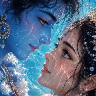 Radha Krishna Love in Water iphone WP