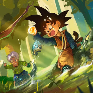 Goten and Trunks looking for the dragon ball's 