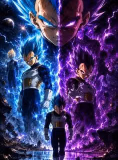 Vegeta Uitra Ego and Vegeta super Saiyan blue, with big Vegeta super Saiyan blue and Uitra Ego with Super Saiyan vegeta in the back dragon ball wallpaper,
