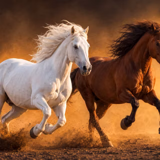 Horses Running in Golden Sunset Light