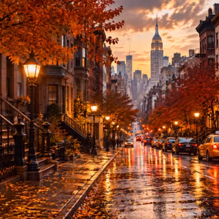 Autumn Rain on BrownStone Street