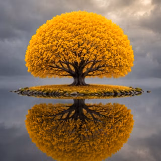 Minimalist Autumn Landscape Of A Lonely Tree