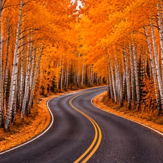 Scenic Autumn Road in Orange Aspen Forest