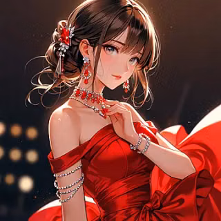 Elegant Anime Girl In Red Gown Ruby Jewelry Romantic And Luxurious Style, Anime Girls, Red Gown, Anime Background Image And Wallpaper for Free Download