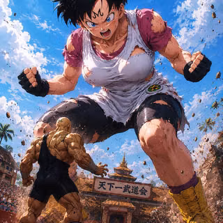 videl  vs little man dragon ball z Majin Buu ARC 