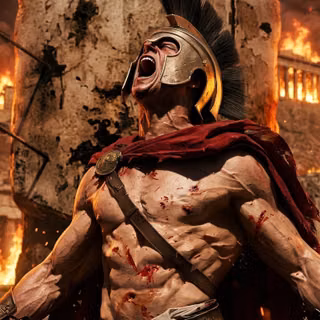 Spartan Warrior Shouting in Battle