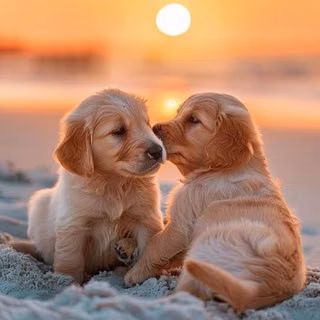baby dog's watching  the sunset together 