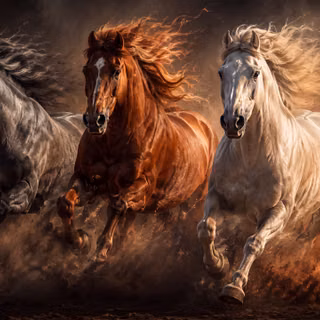 Wild Horses Stampede Scene Art