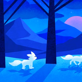 Foxes Walking In The Blue Woods