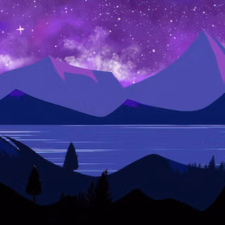 Moon Over Violet Peaks Starry Mountain Reflections