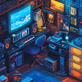 Gamer's Haven: Vibrant Studio and Keyboard Setup