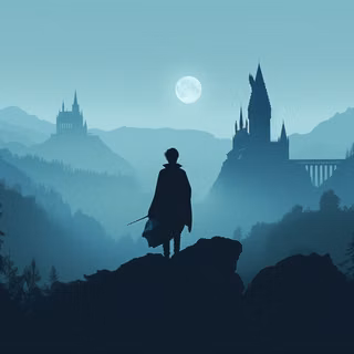 Moonlit Hogwarts Castle Silhouette - Harry Potter