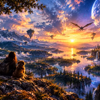Ridgebound Companions Over a Fantasy Valley