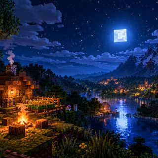 Moonlit Minecraft Valley Campfire