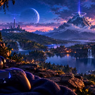 Neon Play Station Overlook at Dusk