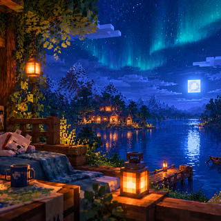 Minecraft Northern Lights: Cozy Survival Night