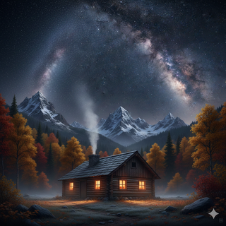 Cozy Mountain Cabin underneath the Milky Way during Autumn