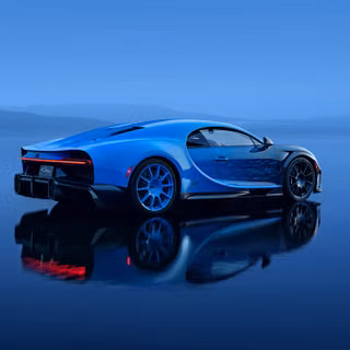 Bugatti Chiron Blue Sports Car Supercar Rear View Reflection
