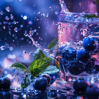 Refreshment Blueberries Ice Glass Splash Mint